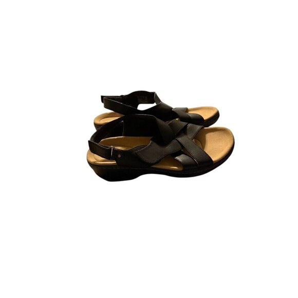 Clarks Womens Meriliah Black Leather Adjustable Strap Wedge Sandal Size 7.5 NWOB - Picture 2 of 10